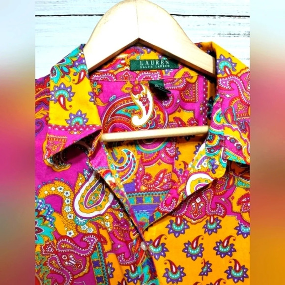 Lauren Ralph‎ Lauren LRL Paisley  Button Down Shirt size XL Multicolor Cotton - Picture 2 of 5